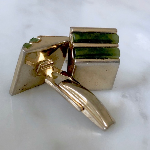 Jade and Sterling Silver Art Deco Cufflinks